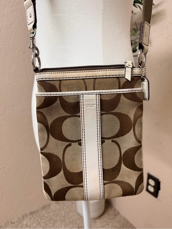 Coach Handbags - Coach Brown Khaki Signature Crossbody with Cream Trim